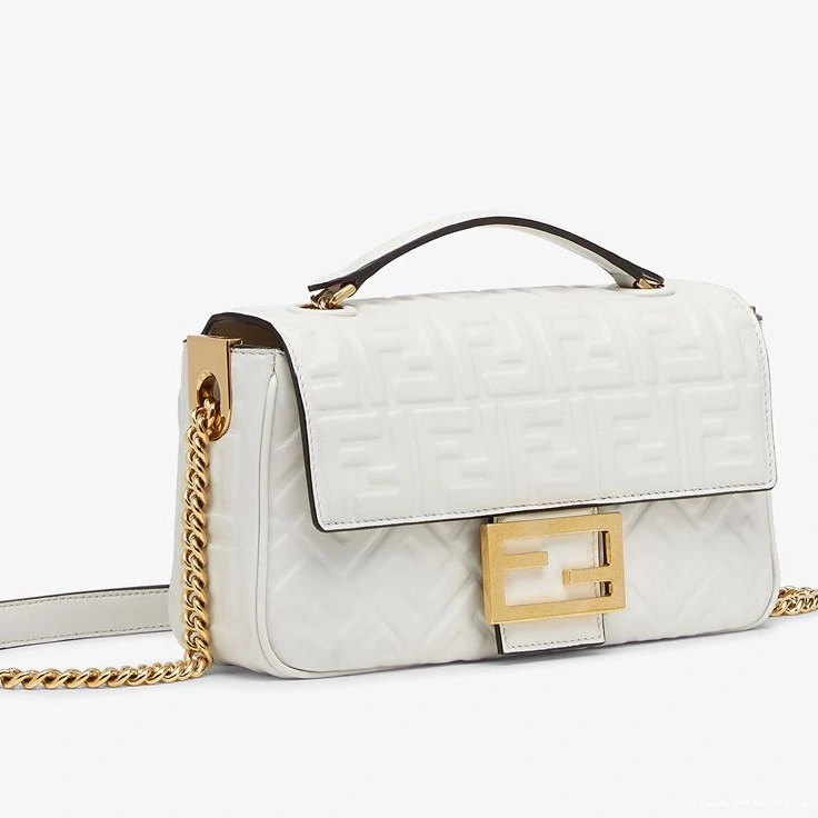 Bag Fendi In Midi Motif Baguette FF White Leather Nappa Chain 0823